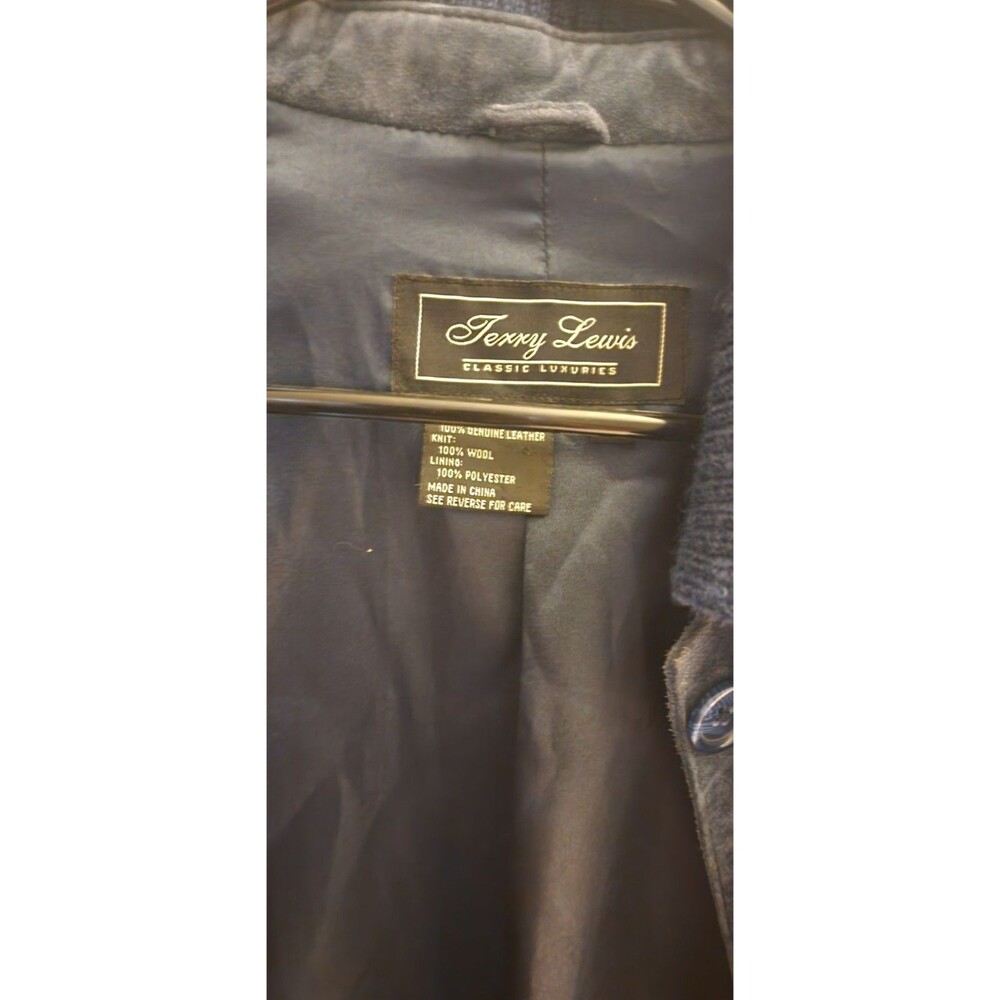 Vintage Terry Lewis Classic Shirt Jacket Womens M Suede Leather & Wool Y2K Blue - Picture 3 of 8